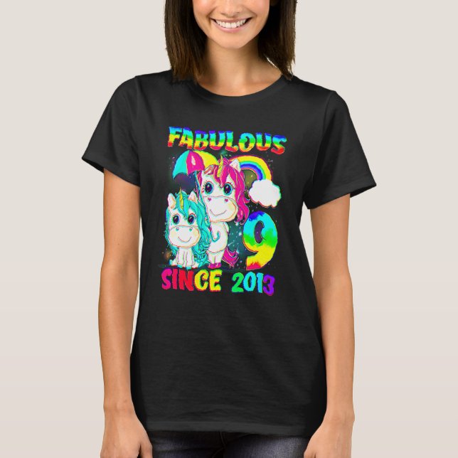 Camiseta Noveno cumpleaños, Unicornio, Chica Fabulous Sin (Anverso)