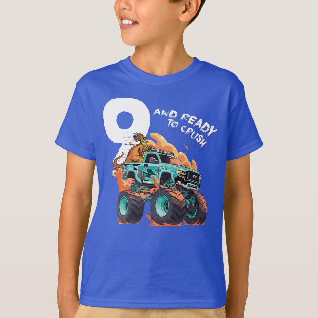 Camiseta Noveno Regalo Boys, 9 y listo para aplastar a Mon (Anverso)