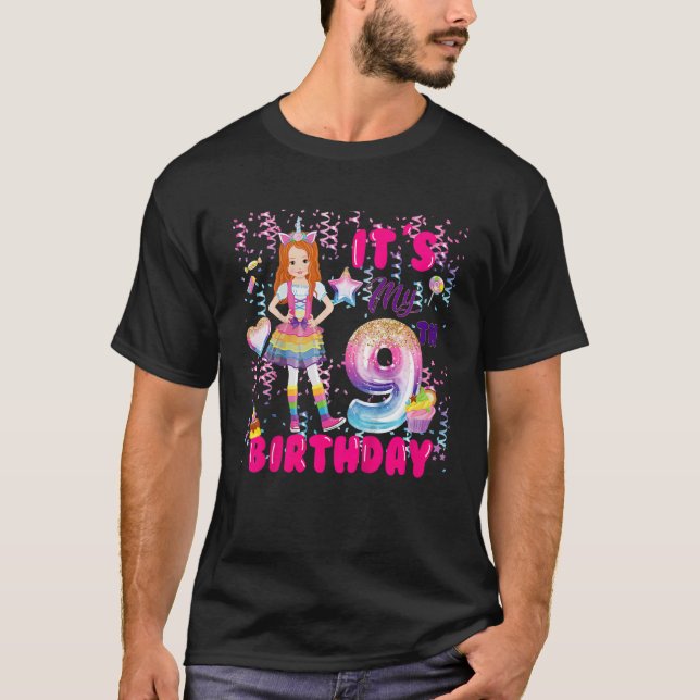 Camiseta Novenos Chicas de cumpleaños 9 años Red Haired 9Dí (Anverso)