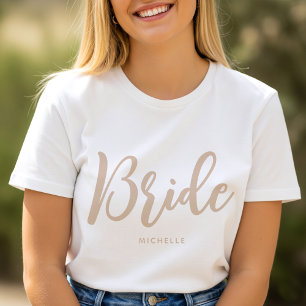 Camiseta Novia Boda Nombre Personalizado Beige Blanco
