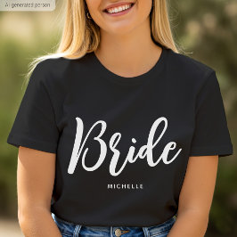 Camiseta Novia Boda Nombre Personalizado Negro Blanco