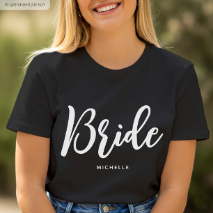 Camiseta Novia Boda Nombre Personalizado Negro Blanco