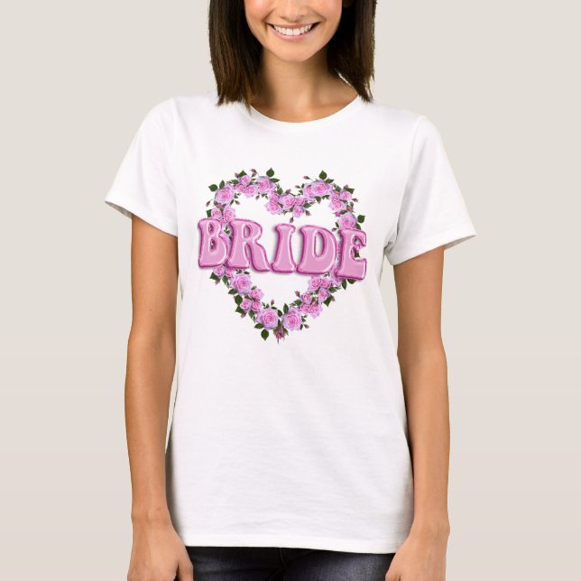 Camiseta Novia Boda Rosas Corazón Rosa (Anverso)