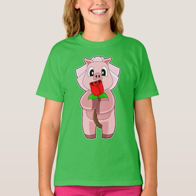 Camiseta Novia Cerdo Rosa Boda (Anverso)