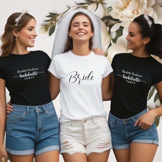 Camiseta Novia de la Bachelorette Blanca y Negra (White Bachelorette Party T-Shirt)