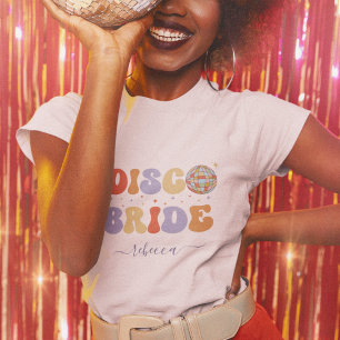 Camiseta Novia Disco Retro & Nombre Fiesta de Soltera 70s
