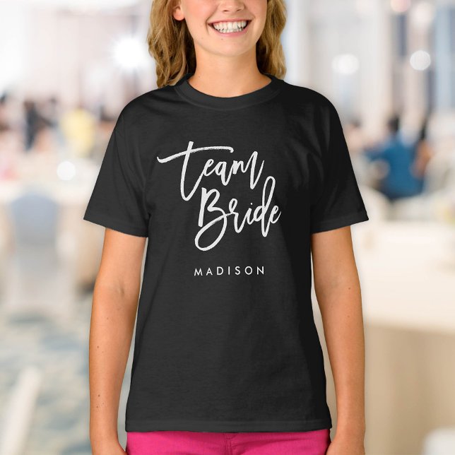 Camiseta Novia Equipo Escritura Blanca Cepillo Chic Moderno (Subido por el creador)