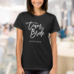 Camiseta Novia Equipo Escritura Blanca Cepillo Chic Moderno