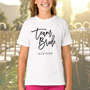 Camiseta Novia Equipo Escritura Negra Cepillo Chic Moderno