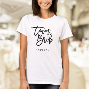 Camiseta Novia Equipo Escritura Negra Cepillo Chic Moderno