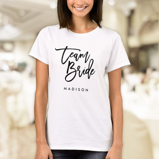 Camiseta Novia Equipo Escritura Negra Cepillo Chic Moderno (Subido por el creador)