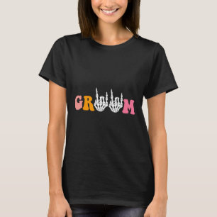 Camiseta Novia Esposo de Halloween Mano de Esqueleto Boda D