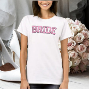 Camiseta NOVIA – Fuente universitaria rosa para boda y desp