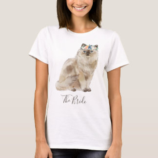 Camiseta Novia Gato Floral Acuarela Caprichosa