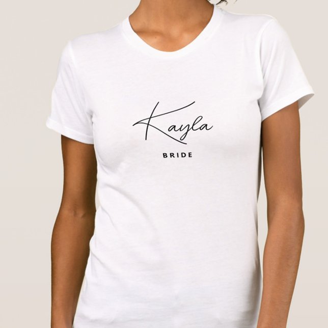 Camiseta Novia minimalista personalizada (Personalized Bride T Shirt - Perfect for a bachelorette or the day of the wedding!)
