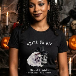 Camiseta Novia o Muere Cráneos Esposa Recién Casados Boda
