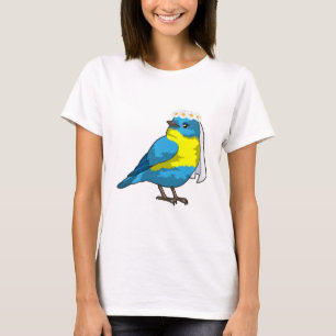 Camiseta Novia pájaro con corona de flores