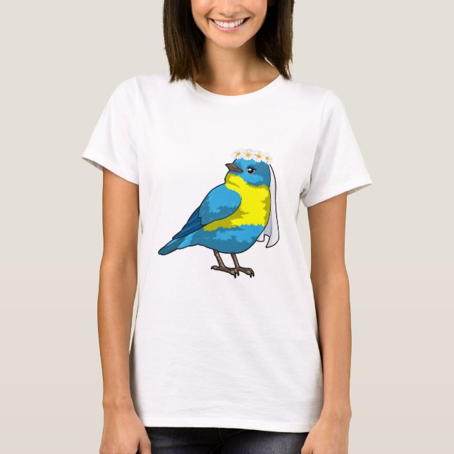 Camiseta Novia pájaro con corona de flores (Anverso)