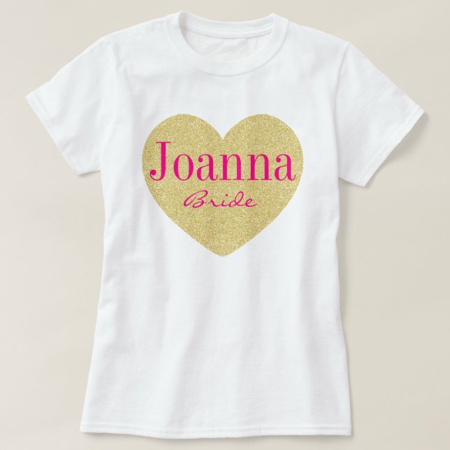 Camiseta Novia personalizada corazón de oro del purpurina (Diseño del anverso)