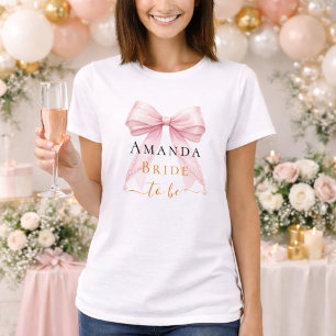 Camiseta Novia por venir lazo rosa perlas elegante Despedid