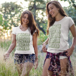 Camiseta Novia Sage Green Personalizado en partido de novia<br><div class="desc">¿Estás buscando el equipo perfecto para la soltera? ¿Quieres mezclar un poco las cosas y divertirte con un fiesta temático? ¡Entonces no hay más que ver nuestras camisetas personalizadas de la dama de honor verde! Nuestros camisetas están hechos para que coincidan perfectamente con la fiesta de las novias, así que...</div>