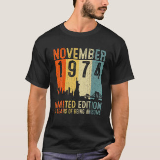 Camiseta Noviembre De 1974 48º Regalos De Cumpleaños 48 Año