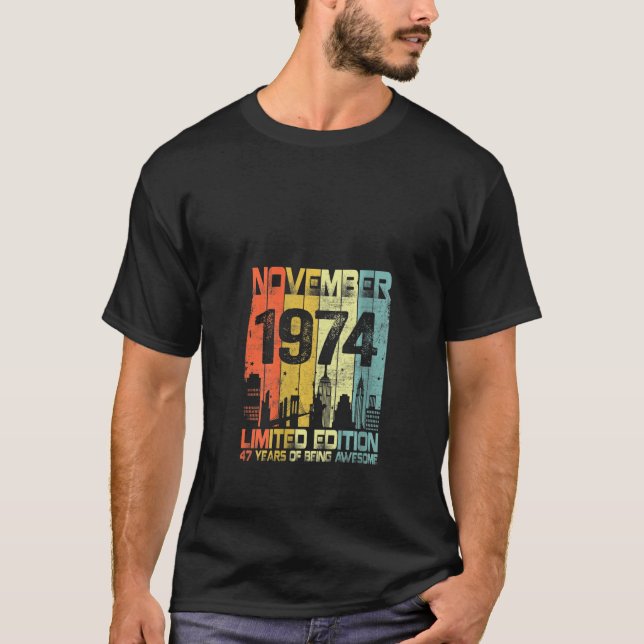 Camiseta Noviembre de 1974 Noviembre divertido 47º cumpleañ (Anverso)
