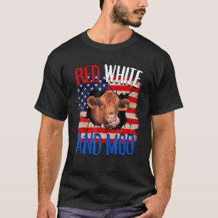 Camiseta Novilla Roja Blanca Moo Vaca Highland 4 de Julio I