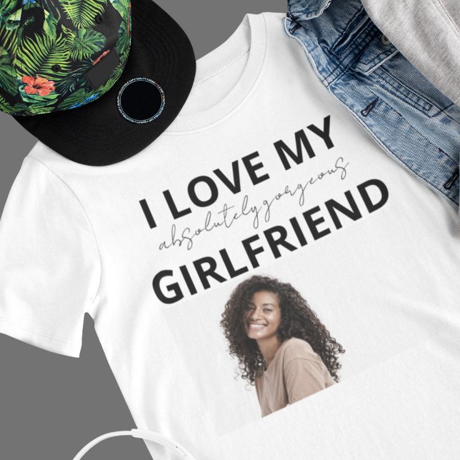 Camiseta Novio divertida con el regalo de fotos de Girlfrie (Funny Boyfriend with Girlfriend's Photo Gift T-Shirt)