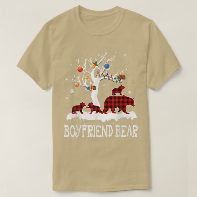 Camiseta Novio Navidad de oso Pajama Red Plaid Buffalo (Diseño del anverso)