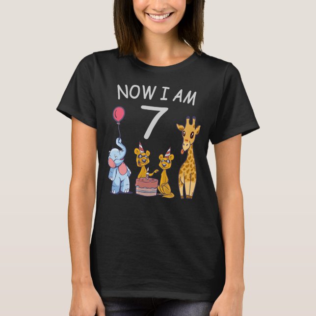 Camiseta Now I am 7 years old 7th Birthday at the Zoo (Anverso)