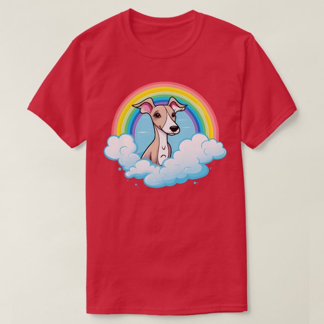 Camiseta Nube de arcoiris suave, perro de Kawaii feliz cach (Diseño del anverso)