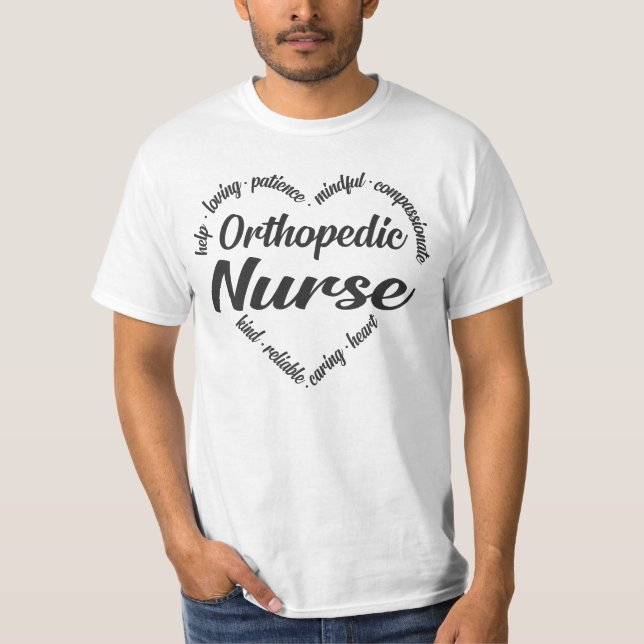 Camiseta Nube de Palabra de Corazón de Enfermeras Ortopédic (Anverso)