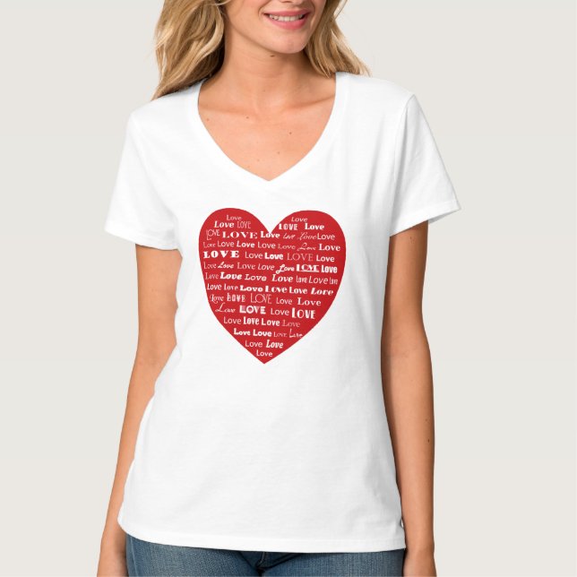 Camiseta Nube de palabras de amor, blanco en rojo profundo (Anverso)