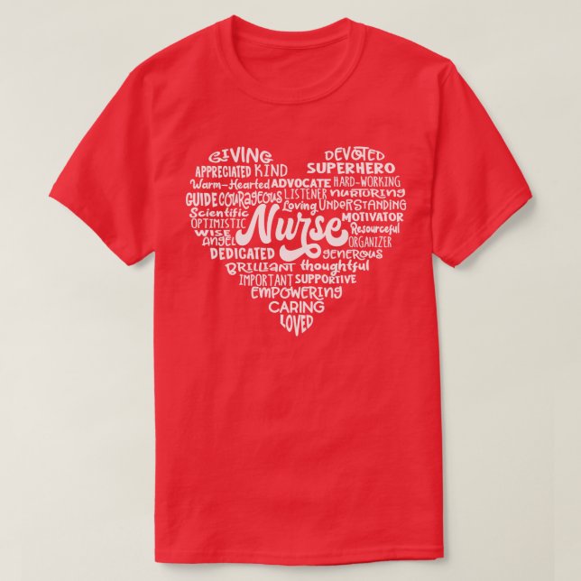 Camiseta Nube de palabras de enfermera de corazón (Diseño del anverso)