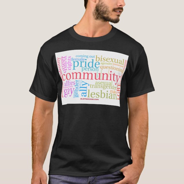 Camiseta Nube de palabras de la comunidad LGBTQ+ de Slipper (Anverso)