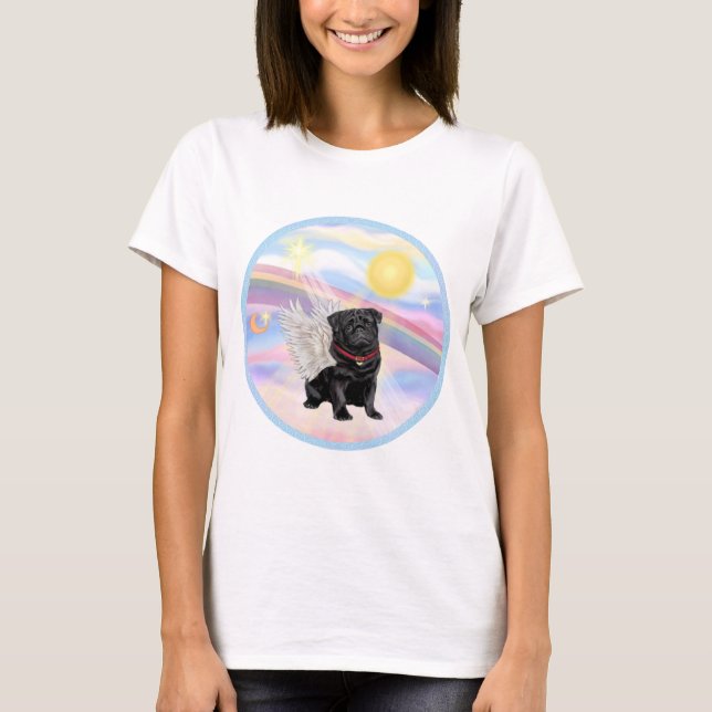 Camiseta Nubes - Ángel Pug Negro (Anverso)