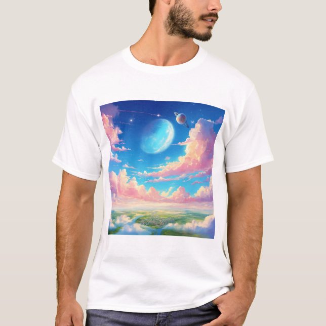 Camiseta nubes de colores azul y verde blanco (Anverso)