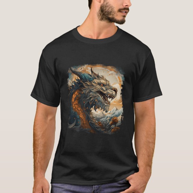 Camiseta Nubes De Montaña De Dragón Azul Asiático Japonés Y (Anverso)