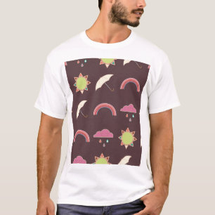 Camiseta Nubes, lluvia, sol, patrón de paraguas.