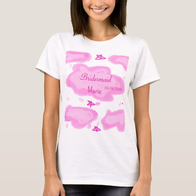 Camiseta nubes rosas estrellas pastel bridesmaid giratorio  (Anverso)