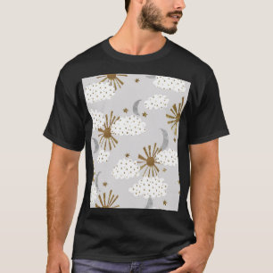 Camiseta Nubes, sol y luna, patrón minimalista.