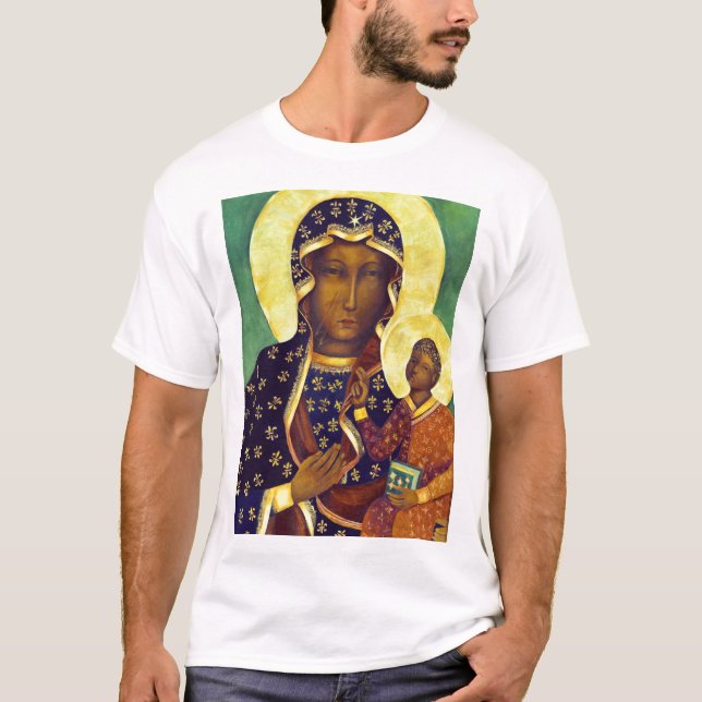 Camiseta Nuestra dama de Czestochowa Icono de la Madona Neg (Anverso)