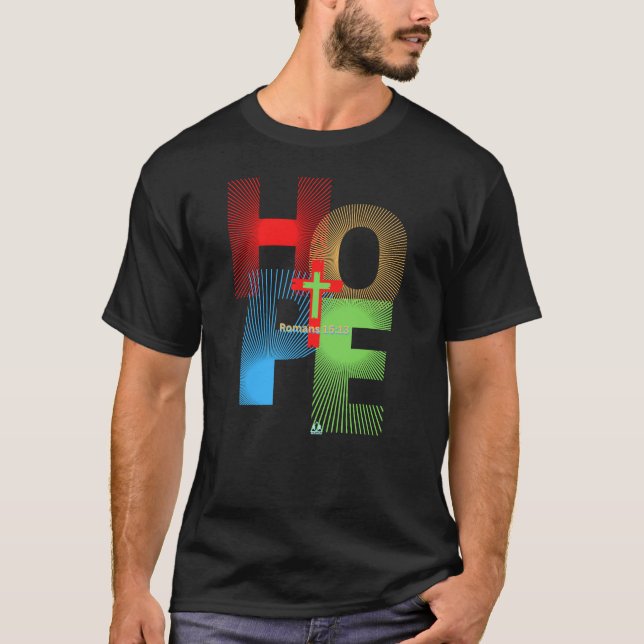 Camiseta NUESTRA ESPERANZA ES EN JESÚS Romanos 15:13 Diseño (Anverso)