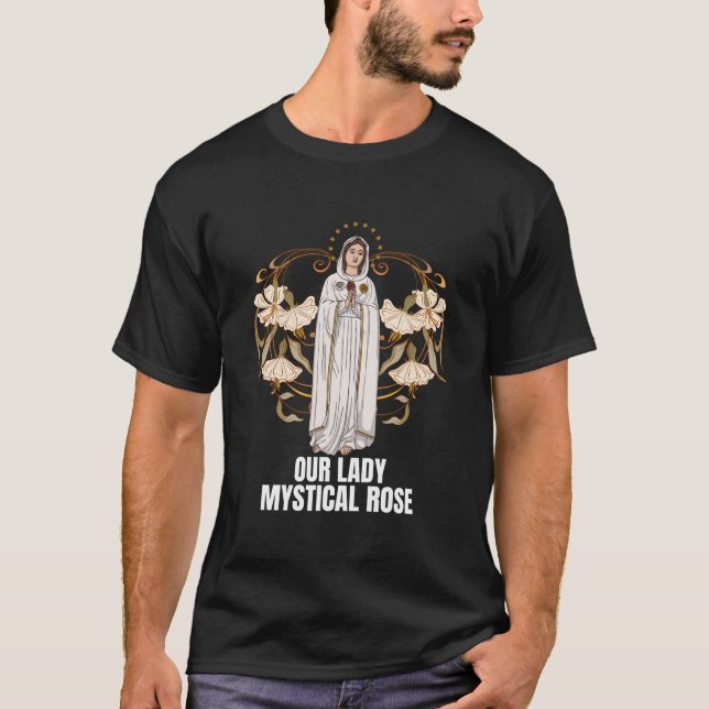 Camiseta Nuestra Señora Rosa Mística Mariana Católica (Anverso)