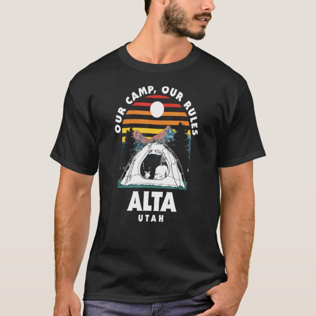 Camiseta Nuestro campamento Nuestras Reglas Alta Camping Ut (Anverso)