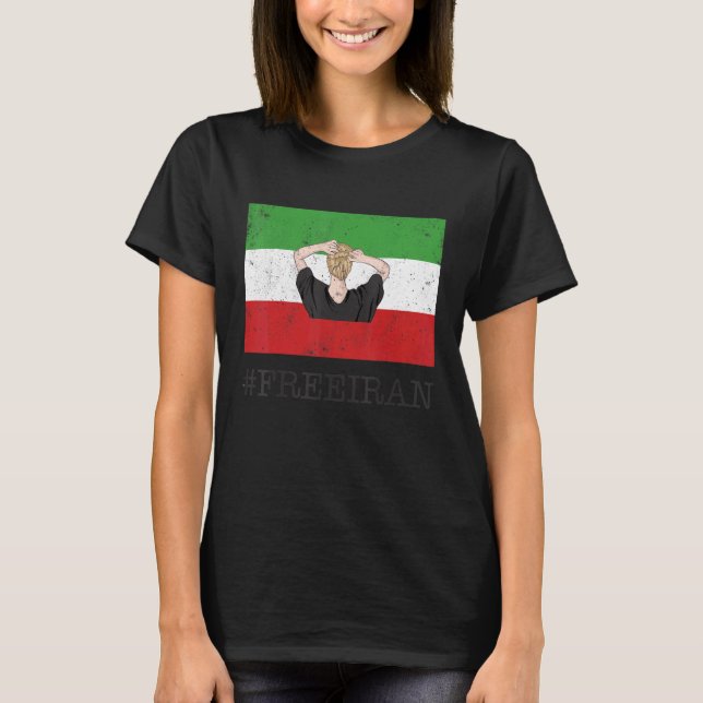 Camiseta Nueva bandera iraní sin hiyab Mujeres apoyo a puño (Anverso)