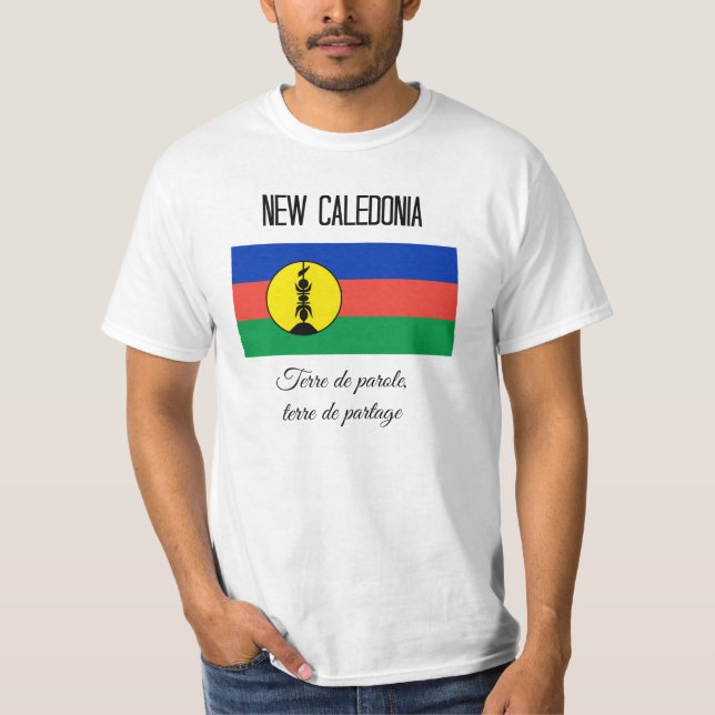 Camiseta Nueva Caledonia, Bandera y Motto, diseño único (Anverso)