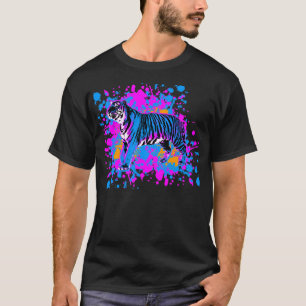 Camiseta Nueva Ola 80s Retro Tigre Azul Salpicadura de Pint
