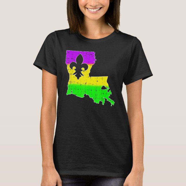 Camiseta Nueva Orleans Louisiana Mapa Hombres Mujeres Mardi (Anverso)